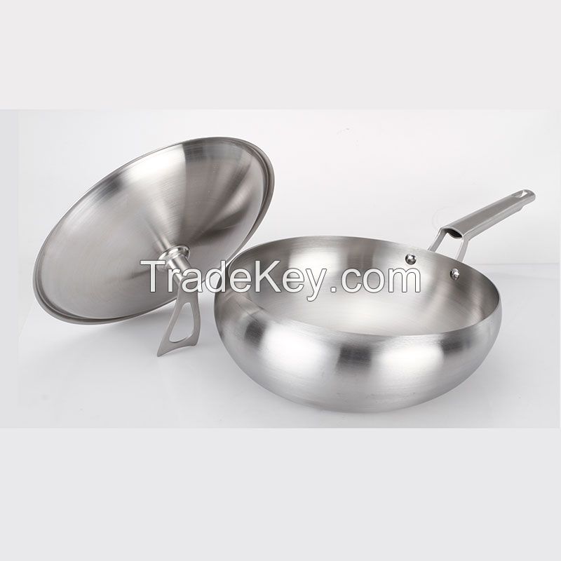 High-grade 304 Stainless Steel Cooking Wok With Cover Stainless Steel Cookware Sets 