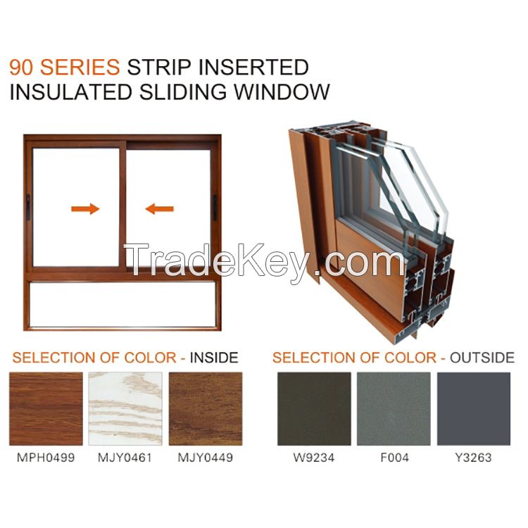 European Style Wood Grain Aluminum Sliding Window Frame