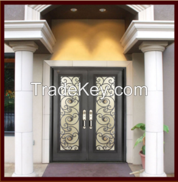 Eyebrow Top Wrought Iron Double Entry Door (JDL-1004)