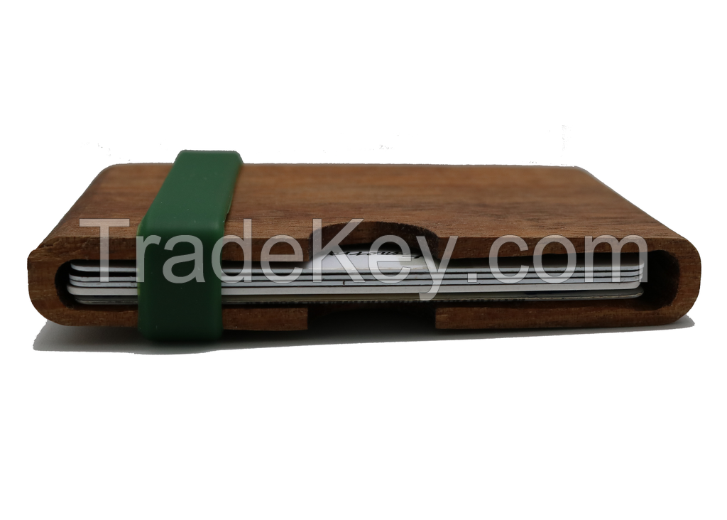 Slim Front Pocket Wood Wallet with Color Silicone Band