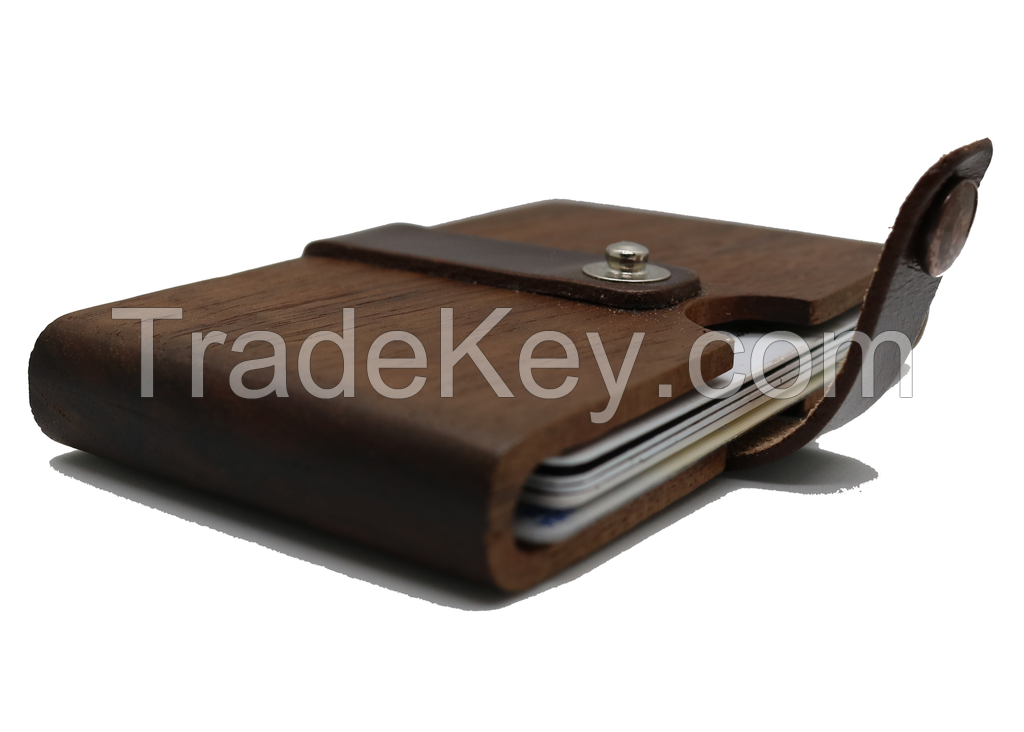 Slim Front Pocket Wood Wallet with Leather Band