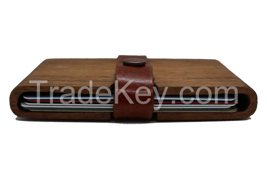 Slim Front Pocket Wood Wallet with Leather Band