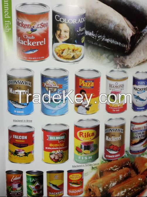 Canned Mackerel/Mackerel Fillet in sunflower oil/ tomato sauce      Canned Sardine in brine/ oil/mustard/LA hot sause  and sardines in tomato sauce.      Canned Salmon/Salmon Flake      Canned Tuna/Tuna flake Canned Smoked/Boiled Oyster      Canned Smoked