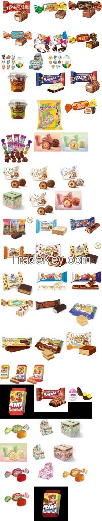 Candy from Russian in assortiment. Confectionery from the leading confectionery factories of the Russian Federation.