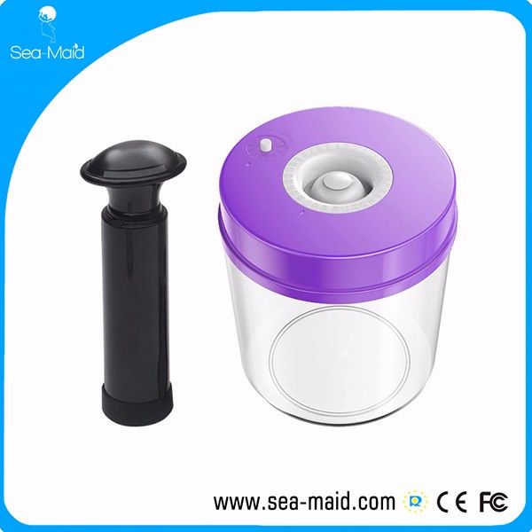 Vacuum sealer storage canister for food, vacuum food container