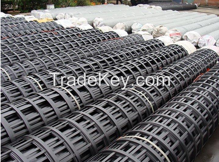 Steel plastic geogrid 20KN-150KN for road construction reinforcement