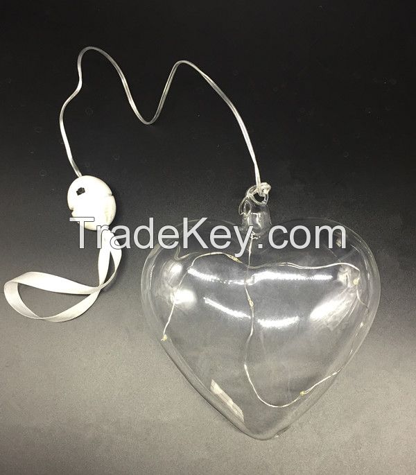 Battery operated glass heart shaped led christmas lights, led glass ornament, fairy light