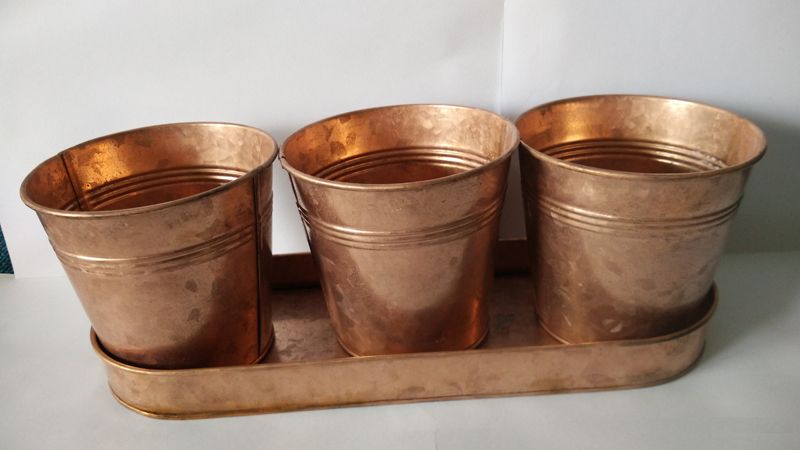 Copper patina finish metal flower pot planter