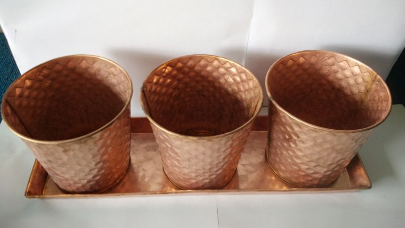 Copper patina finish metal flower pot planter