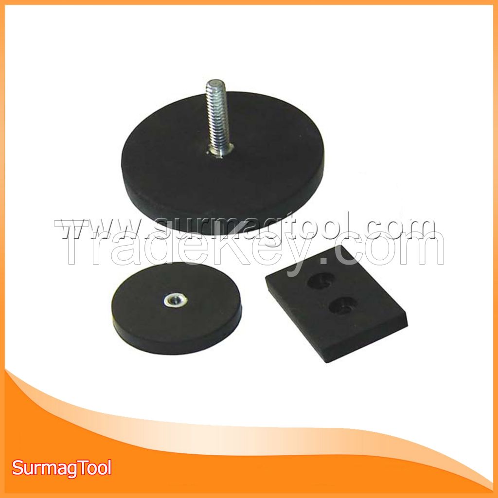 Neodymium Thread Hole Black Rubber Coat Pot Magnets