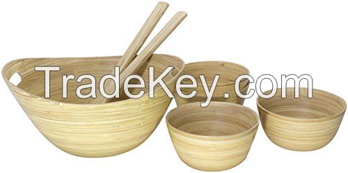 Salad Bowl, spun bamboo bowl, salad server set