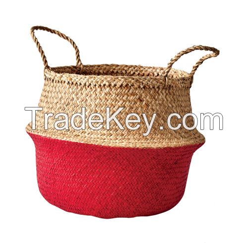 Color dipped bottom seagrass basket/ storage basket/ belly seagrass basket