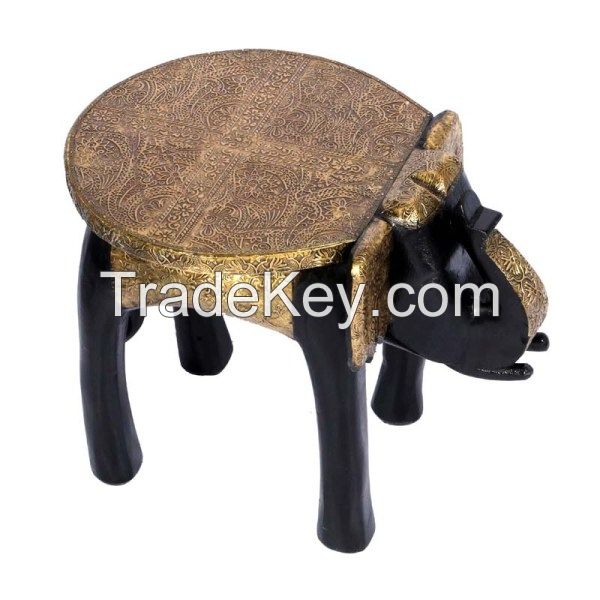 Handicraft Wooden Metal Finish Elephant Stool