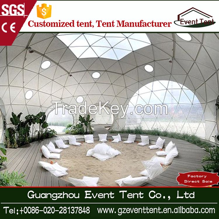 beautiful steel structure white PVC geodesic dome tent for holiday