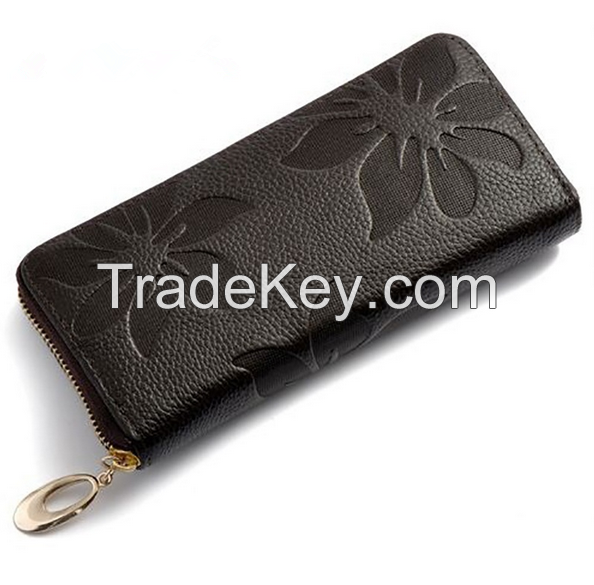 Women Wallets Fashion Flower Print Genuine Leather Wallets Women Clutch