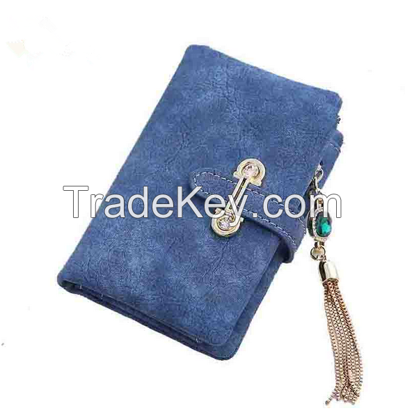 Women's Purse Clip Vintage Matte Hasp Suede Pendant Wallet