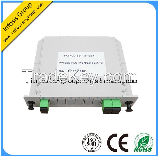 Telecommunication Fiber Optic Equipment Low Insertion Loss 1x2 ABS box/bare fiber/Blockess PLC Splitter