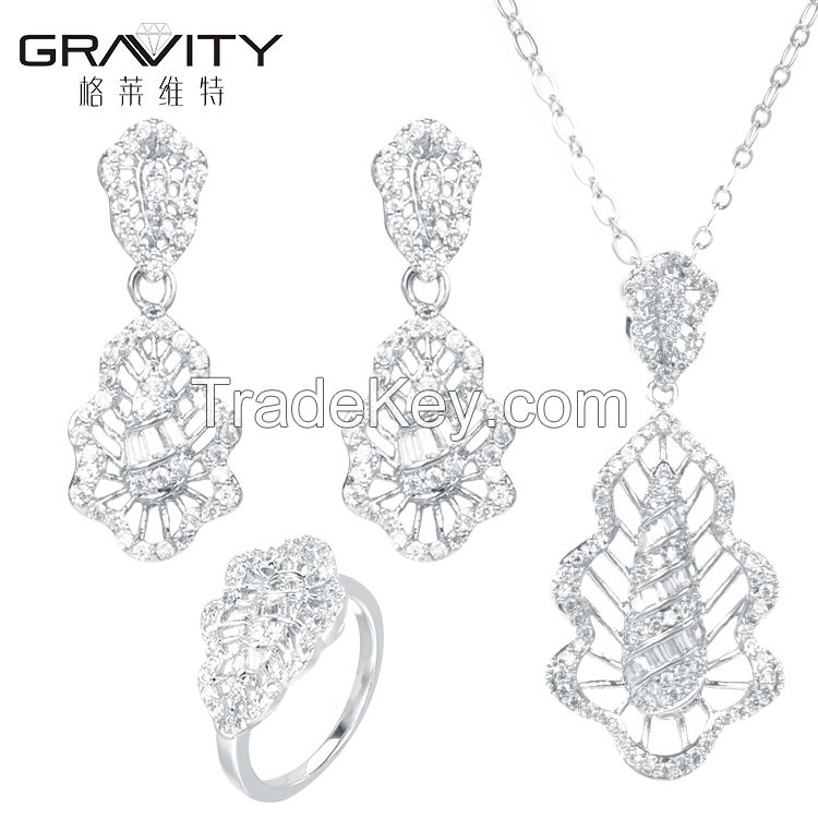 Custom stylish american diamond silver jewelry set with cz stone for women and ladies