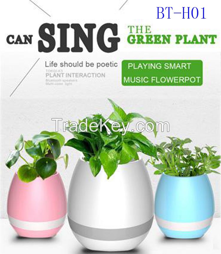 Smart LED Wireless Bluetooth Speaker Music Flower Pot Touch Plant Speaker Wireless Smart Lounspeaker for Anxiety Stress Relief Gift