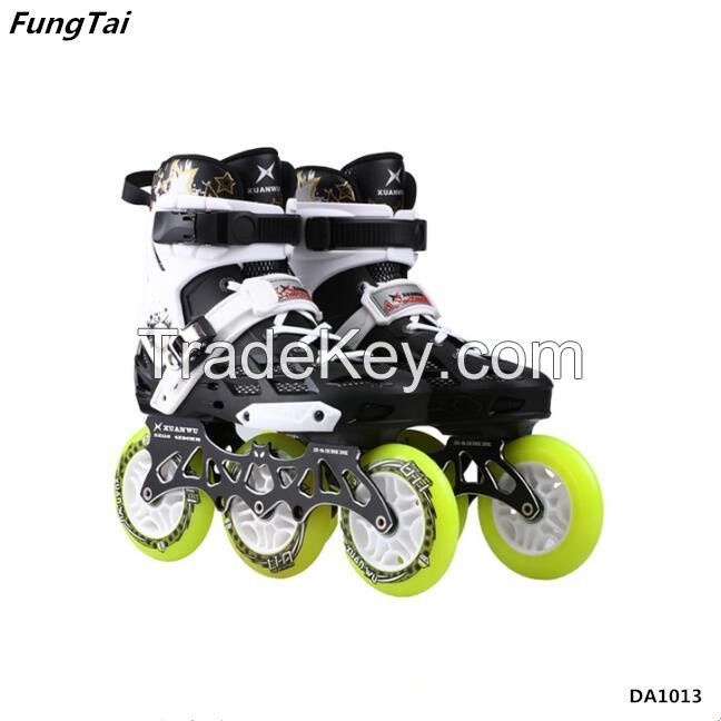 Men 2 in 1 Street Slalon Roller Inline Skates with 4 Wheels and Professional 110mm Speed Skate Shoes with 3 Wheels (DA1013)