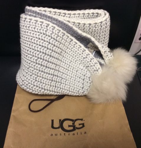 wholesale Ugg Australia 2 Tone cable Knit Sherling Fur Pom Poms Scarf NWT