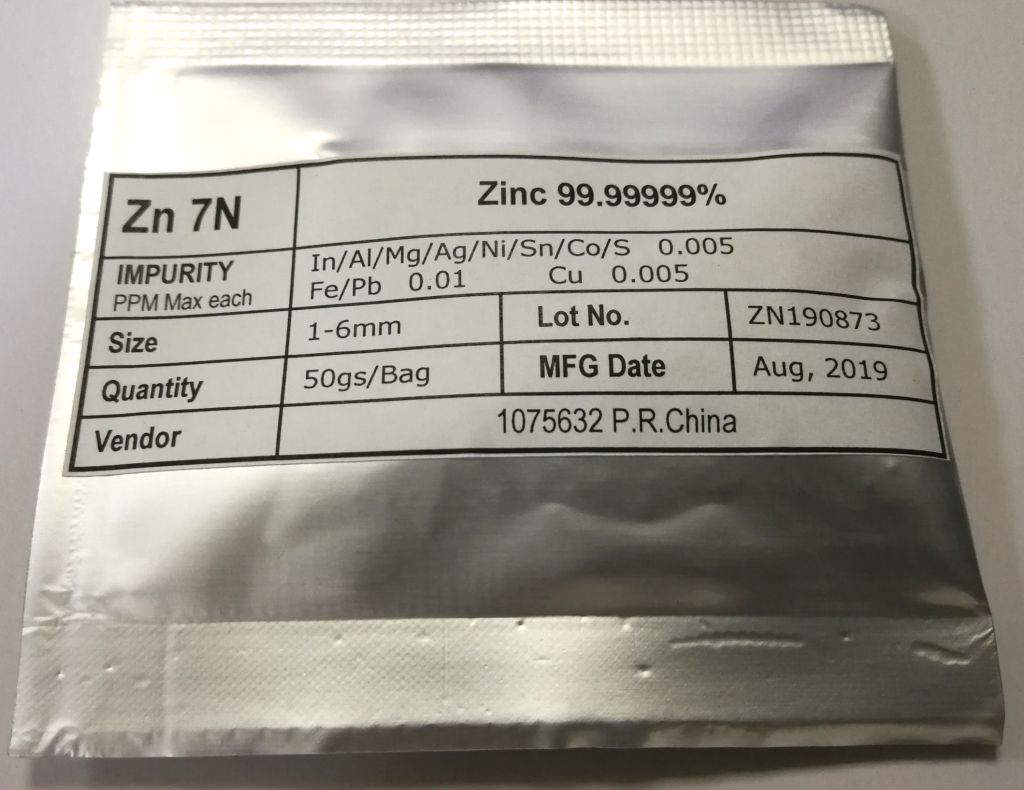 High Purity Zinc 5N 6N 7N  99.999% 99.9999% 99.99999%