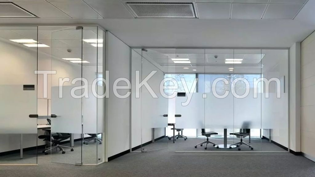 Modular Office Partition Transparent Single Tempered Glass Full High Office Partition 