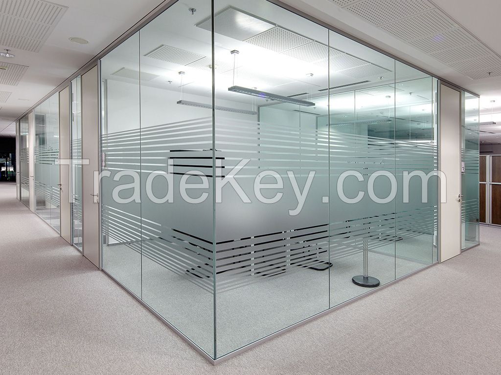 Modular Office Partition Transparent Single Tempered Glass Full High Office Partition 