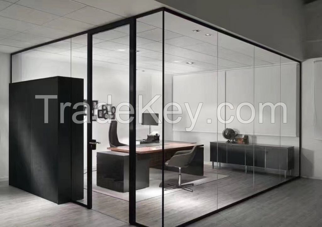 Modular Office Partition Transparent Single Tempered Glass Full High Office Partition 