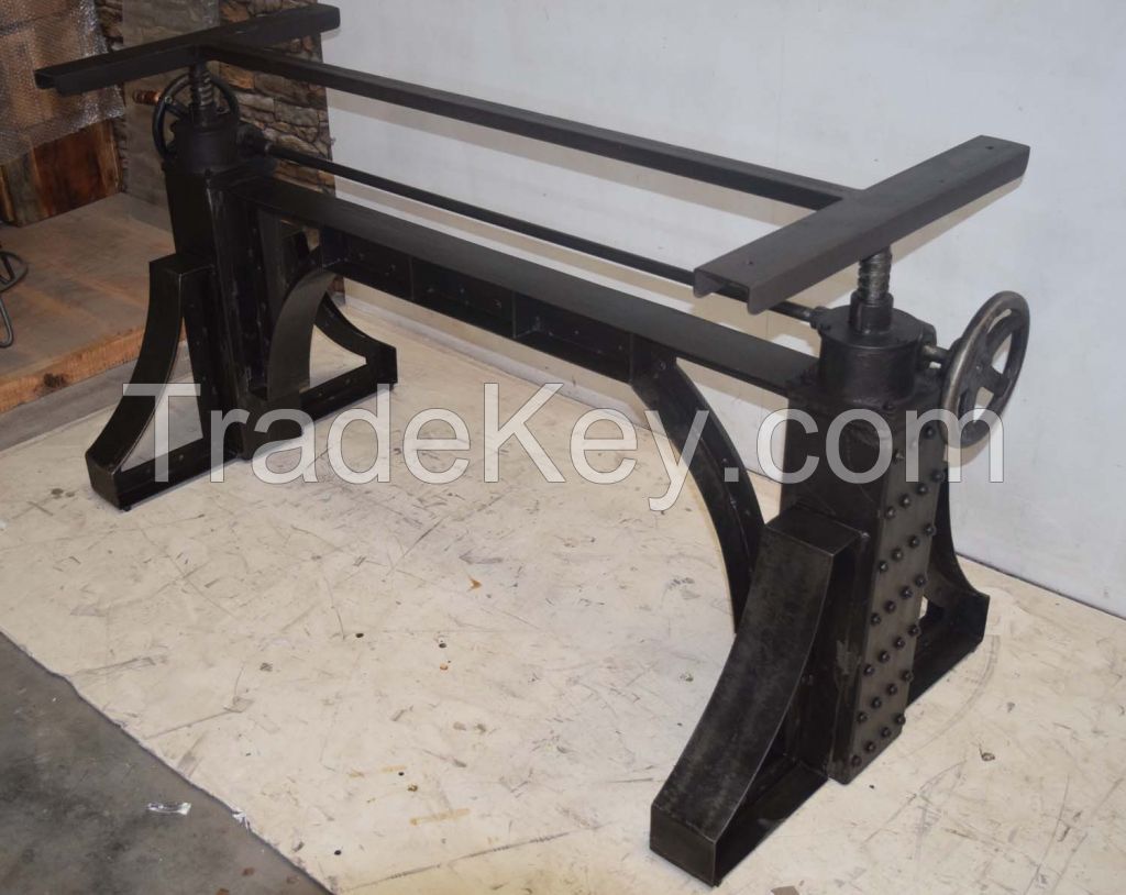 Metal Riveted Industrial Crank Dining Table Black Color