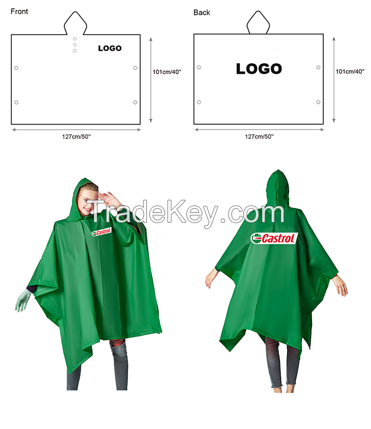 high quality 100% waterproof plastic branded rain poncho for mens and womens