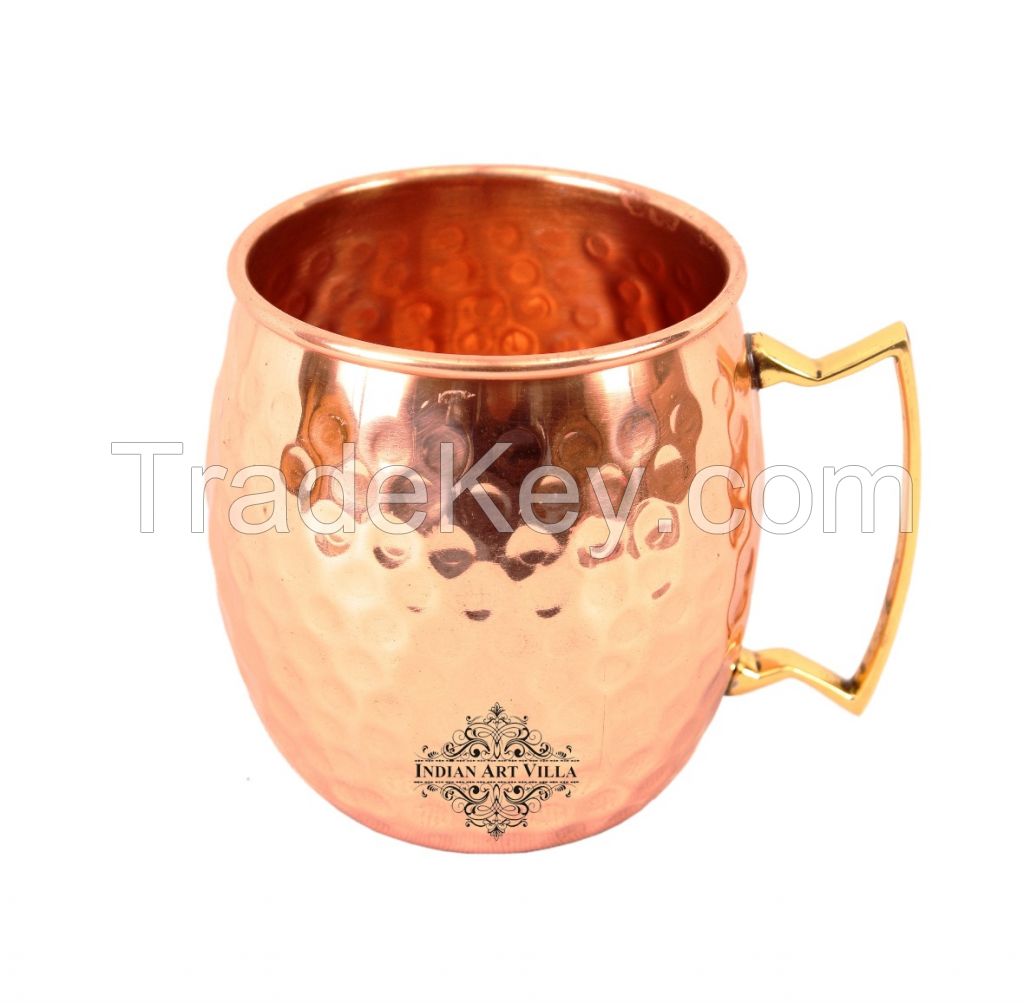 Copper Round Hammered Mug with Brass handle