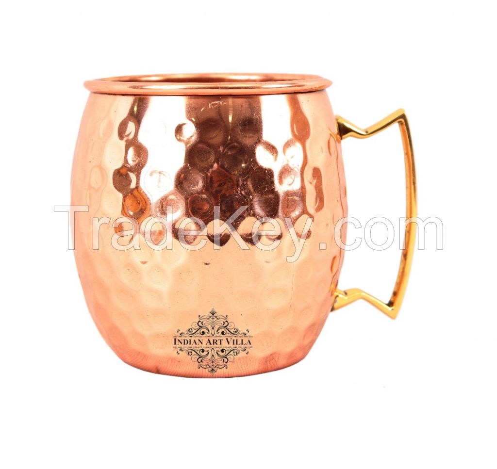 Copper Round Hammered Mug with Brass handle