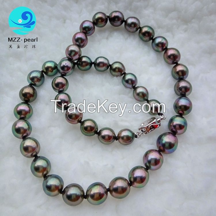 off round high luster black 8-10mm cultured tahitian pearl necklace for women