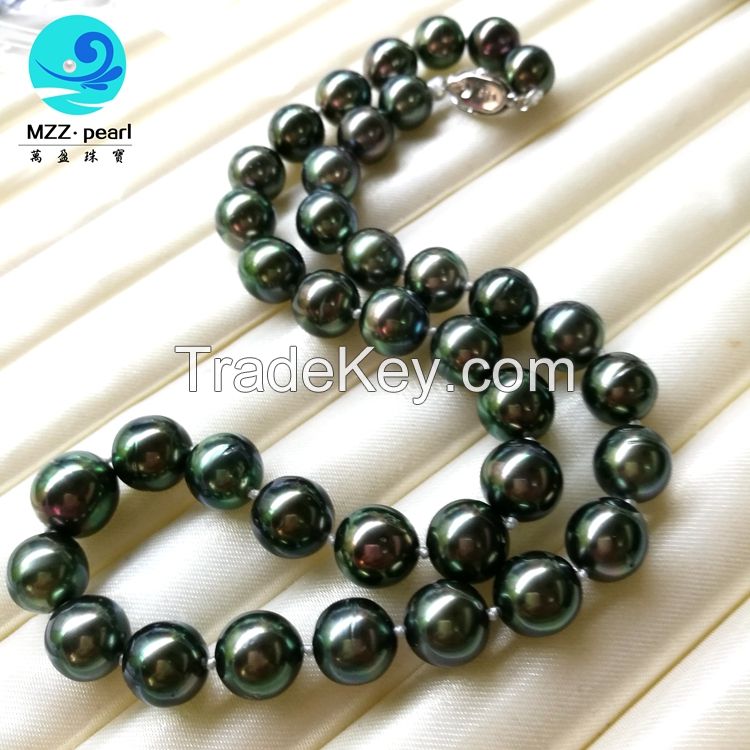 10-12mm saltwater tahitian black pearl jewelry,choker pearl necklace ,best gift for her