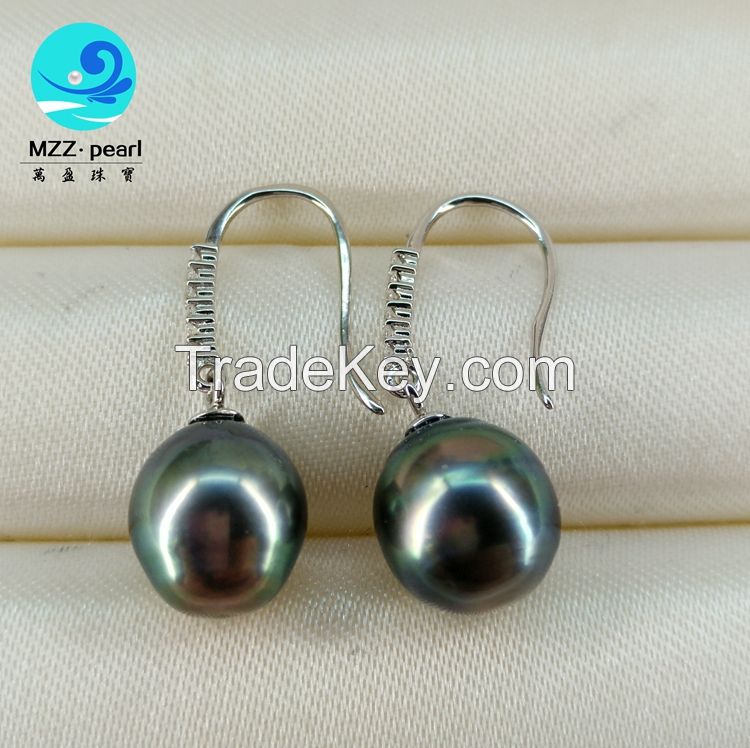 9-10mm baroqu seawater  tahitian pearl earring in sterling silver hook for women