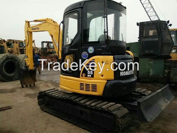 Used Mini Excavator komatsu PC55MR Mini Excavator Japan with swing boom and rubber pads