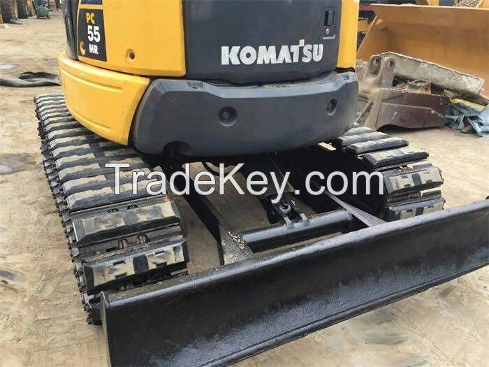 Used Mini Excavator komatsu PC55MR Mini Excavator Japan with swing boom and rubber pads