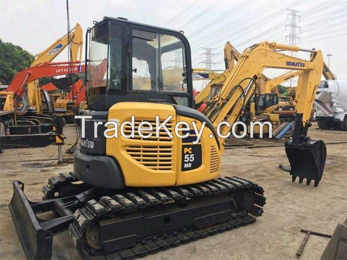 Used Mini Excavator komatsu PC55MR Mini Excavator Japan with swing boom and rubber pads