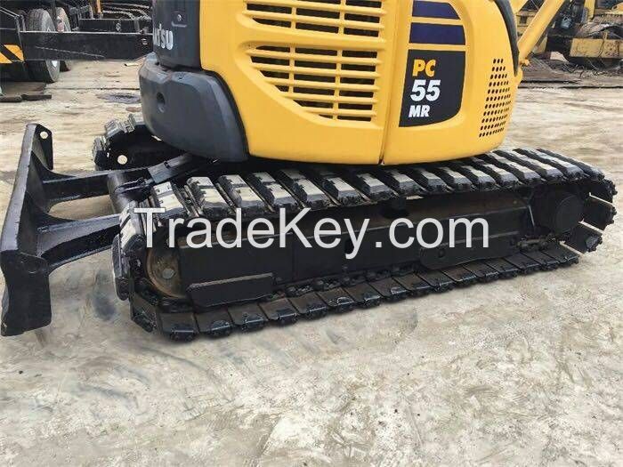 Used Mini Excavator komatsu PC55MR Mini Excavator Japan with swing boom and rubber pads