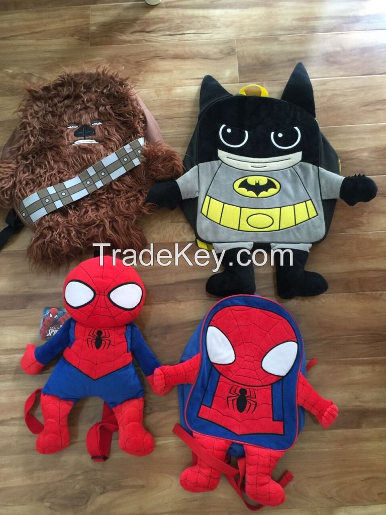 Starwars Marvel Disney Chewbacca Spiderman Plush Embroidery Velboa Backpack