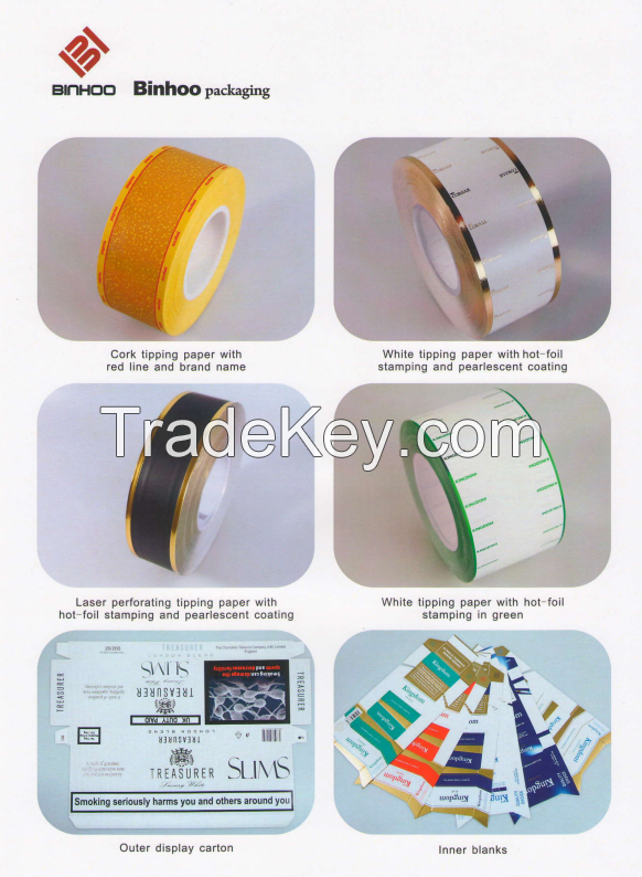 Tipping paper for cigarettes, cigarette boxes, plug wrap paper, aluminum foil paper, transfer paper, inner frame, BOPP film