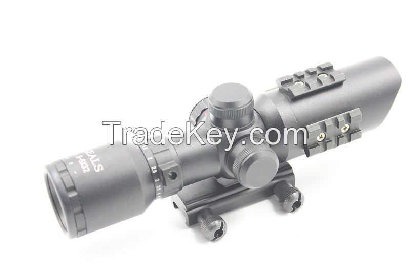 1.5-5x32E compact riflescope with tri-rail and 3 color illuminated reticle