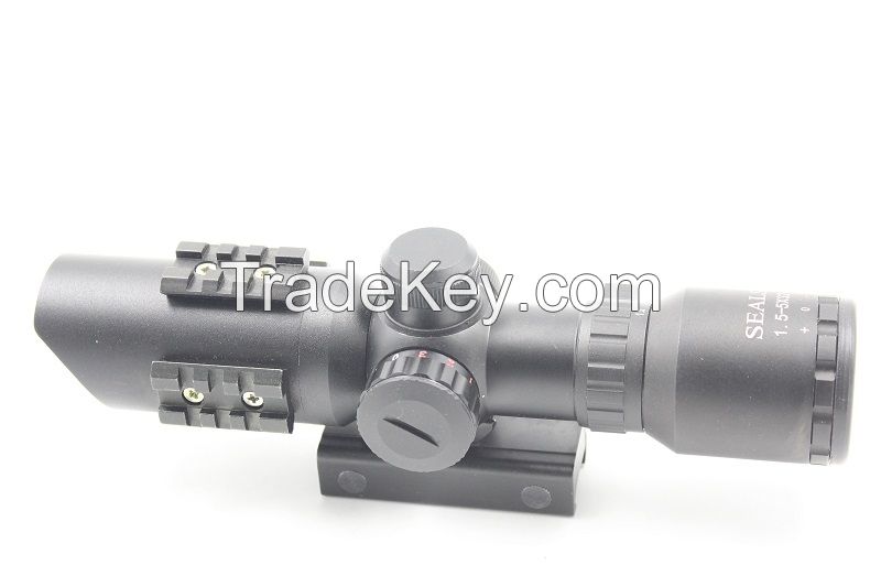 1.5-5x32E compact riflescope with tri-rail and 3 color illuminated reticle