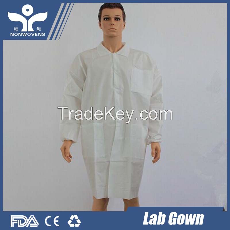 PP non-woven lab coat, disposable hospital lab coat with knitted cuff