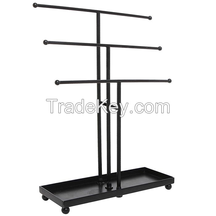 Modern Black Metal 3 Tabletop Bracelet Necklace Jewelry Organizer Display Tree Rack Ring Tray