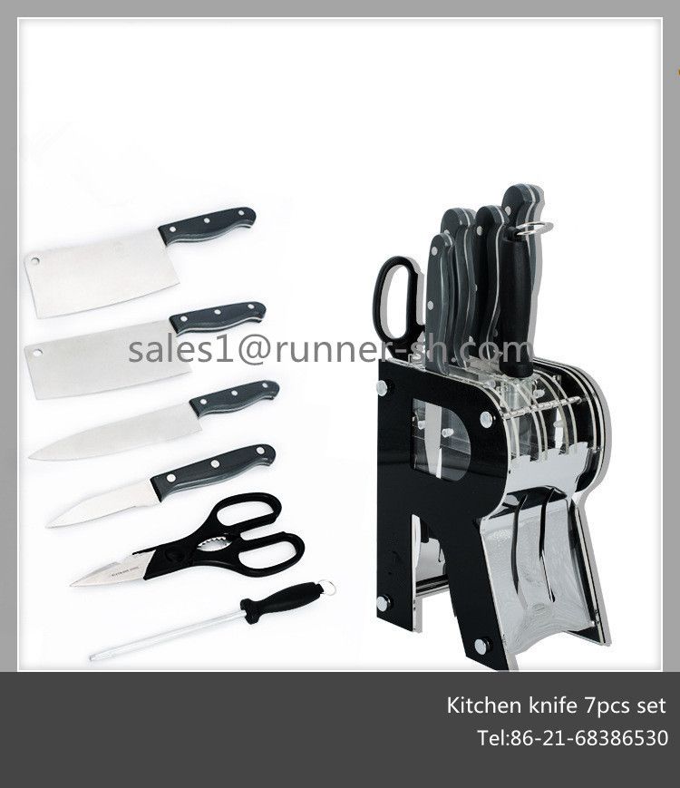 Stainless steel kitchen knife 6pcs set with knife block