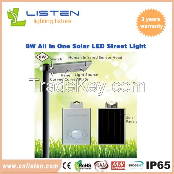 8W/12W All in One Solar LED Street Light CE RoHS IP65 Approved