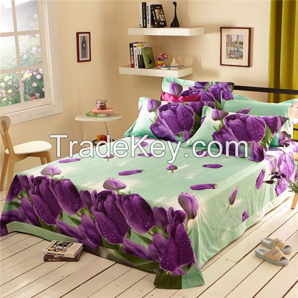 cheap reactive print 3D floral Queen and King Quilt Cover and Bed Sheet Bedding Set 