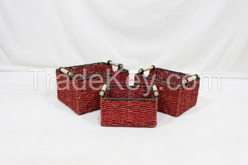 Handwoven Seagrass Storage Basket with Handles-SD2284A-3MC